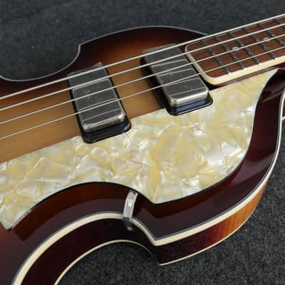 Hofner HCT-500/1-CV Cavern Custom Conversion Beatle Bass Brown burst Tea Cups Cream Switches & Hard Case image 5