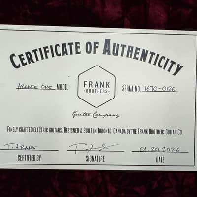 Frank Brothers Guitar Company - CUSTOM ARCADE ONE MODEL. Piano Black. 2026 / NEW (Authorized Dealer) image 15