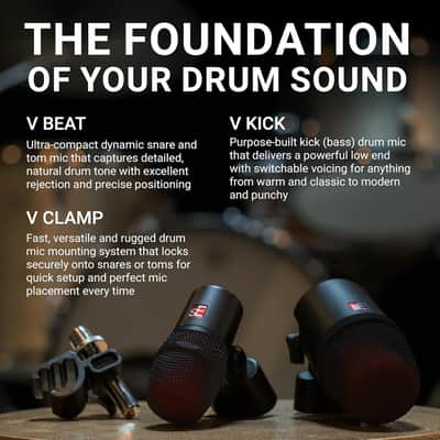 SE ELECTRONICS V Pack Arena Black Drum Mic Kit for Toms, Snares & Bass Drums - Includes 1 V Kick, 3 V Beats, 3 V Clamps, 1 V7 X Instrument Microphone, 2 sE8 Condensers & More image 3