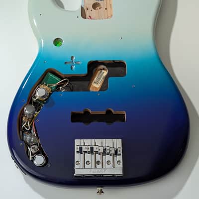 Left Handed 2022 Fender Player Plus Precision PJ Bass body loaded with wiring harness Bel Air Blue image 1