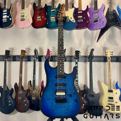 Schecter USA Custom Shop Sunset Custom-II HSS Electric Guitar w/ Case-Ocean Blue Burst Satin image 2