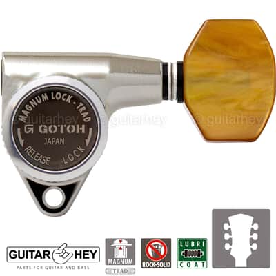 NEW Gotoh SG301-P8 MGT Magnum Locking Tuners Set AMBER Buttons 3x3 - NICKEL