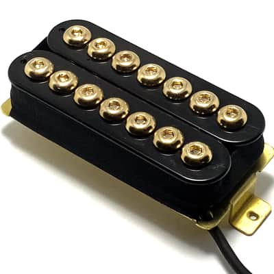 7 String Crusader NECK Humbucker by Dragonfire Featuring Enhanced Coverage, Black with Gold Oversized Hex Cap Poles image 1