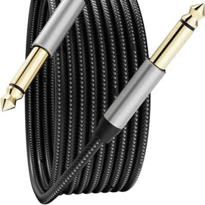 6.35mm Instrument Cable 30Ft,Silver Color Premium 6.35mm Mono Jack 1/4" TS Cable Unbalanced Guitar Patch Cords/Instrument Cable Male to Male with Zinc Alloy Housing and Nylon Braid(30Ft/10M) image 1