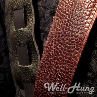 Well-Hung Jabberwock 3" padded leather Guitar Strap 2020 Warmbrownyred image 6