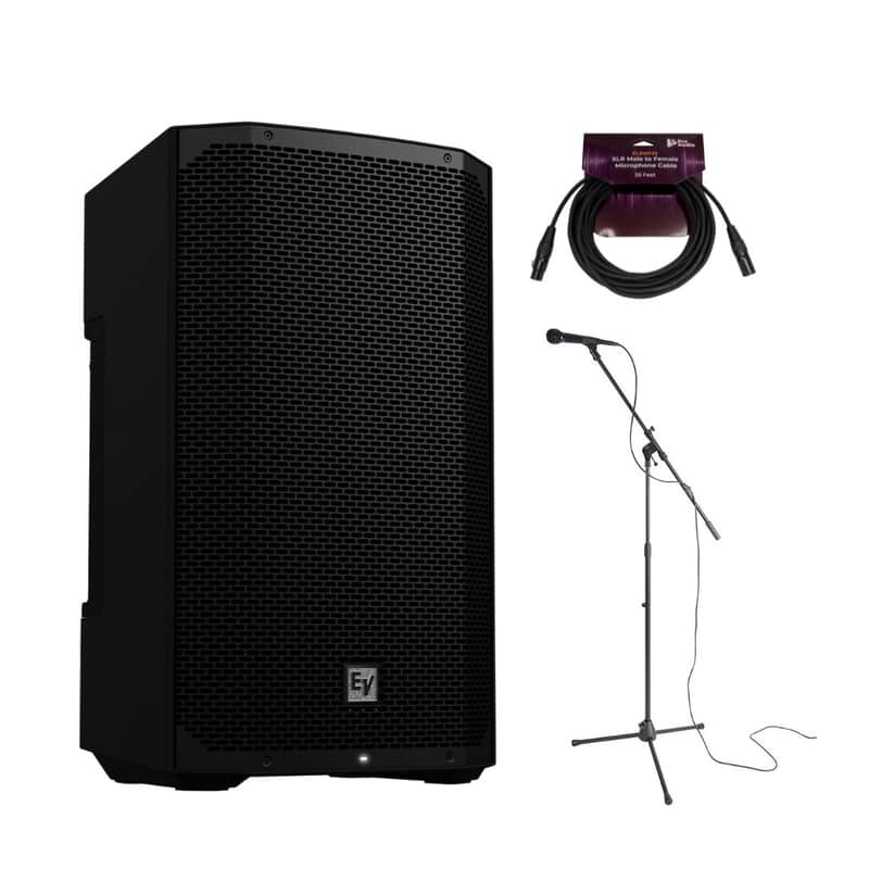 Electro-Voice EVERSE 8 8-Inch Compact 2-Way Battery Powered Loudspeaker (Black) Bundle with USB Microphone, Boom Stand, and 25-Feet XLR Cable image 1