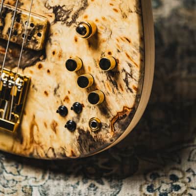 Fodera Custom Imperial Elite 5-Buckeye Burl Top w/5-Piece Maple Neck, Birdseye Maple FB & Abalone Block Inlay image 3