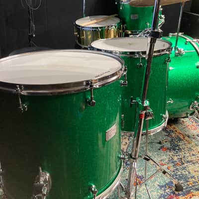Frankie Banali's Quiet Riot, Canopus 4-Piece Set, 26", 18", 16", 14" , 6.5x14 Brass Snare. 2010 - Green Sparkle, Bonham Sizes! With Hardware and Frankie's Stick Bag! image 13