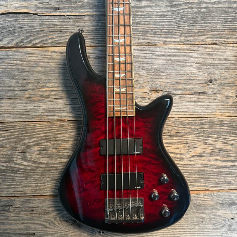 Used Schecter Stiletto Extreme 5 Bass Guitar - Black Cherry w/Bag image 1