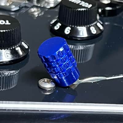 Kinnatone BLUE Bruno Grenade knurled Aluminum 3 or 5 way Blade style Switch Tip. For Strat or Tele image 1