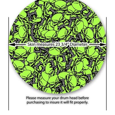 Skin Decal fits 24" Bass Kick Drums Scattered Skulls Neon Green image 3