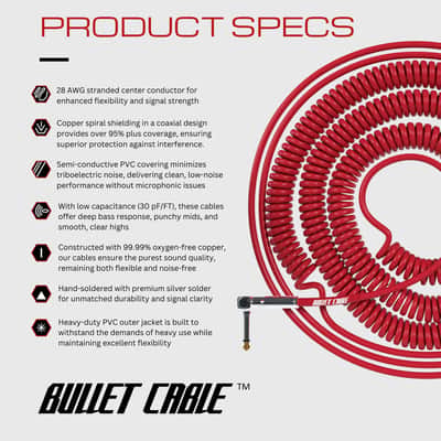 Bullet Cable 10/20 Red Straight Coil Cable (30ft) image 4