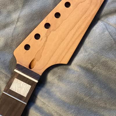Roasted Maple Guitar Neck, Fits Strat Style, 9.5 radius, half paddle, BLOCK inlay image 1