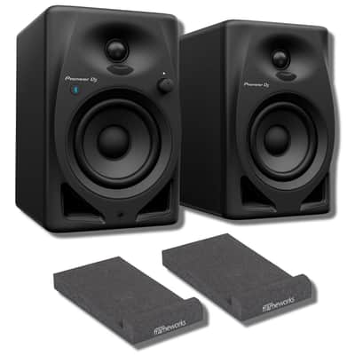 Pioneer DJ DM-40D-BT 4-inch Desktop Active Monitor Speakers with Bluetooth (Pair, Black) with Studio Monitor Isolation Pads image 1