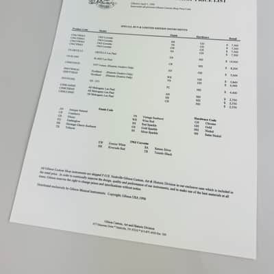 Gibson Letter & Price List Package 1996 image 3
