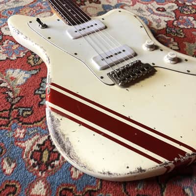Made to Order - FRANCHIN Neptune guitar Racing Stripe Relic Aged 100% Nitro Lacquer (Sunburst/ Black/ White/ Blue/ Green/ Yellow/ Red/ Pink/ Burgundy/ Purple/ Gold/ Silver, etc.) Offset Jazzmaster Style Made in Italy image 5
