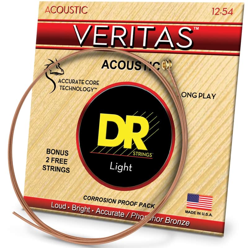 DR Strings VERITAS™ - Uncoated, Accurate Core Technology Acoustic Guitar Strings: Light 12-54 image 1