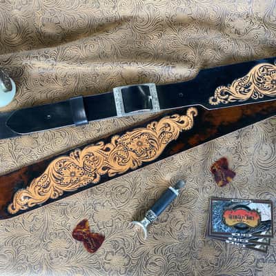 Custom Tooled Leather Sheridan Style Floral Guitar Strap 2.5" SuedeSkinTools image 6