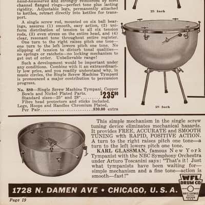 *Ludwig 25" #880 Single Screw Machine Timpani Copper Kettle Drum 3-Legs Portable image 12