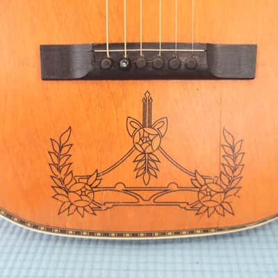 Antique Vintage 1930s Regal Parlor Guitar Project Scenic Floral Stencil Washburn Ditson Original Cloth Latch Case image 5