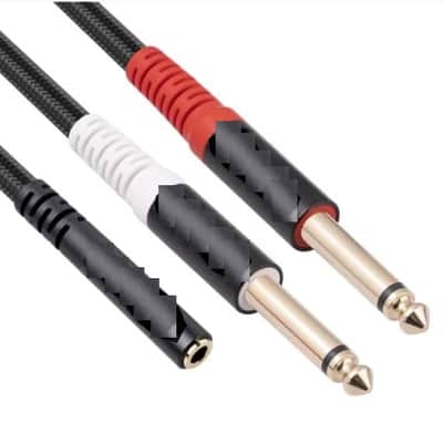 3.5mm 1/4 inch Stereo TRS Female to 2 Dual 6.35mm Mono TS Male Y Splitter Premium Cable 30CM image 1