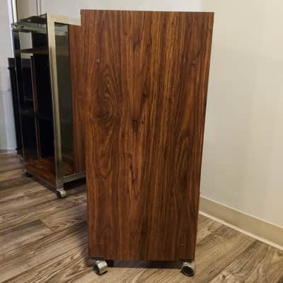 Vintage Fisher RA-128-2 Stereo Cabinet Wood Laminate Glass Door Open Top Wheels image 10