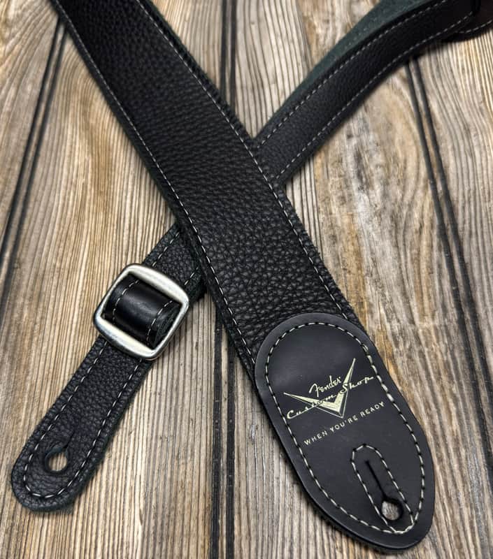 Fender Custom Shop Guitar Bass Strap Black Leather 2" Strat Tele image 1