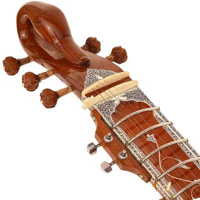 SITAR~RAVI SHANKAR STYLE~7 STRINGS~SWAN NECK~DESIGNER TUN WOOD~PICKUP TO CONNECT WITH AMPLIFIER~FLAT~WITH GIG BAG, MIZRABS & STRINGS image 5