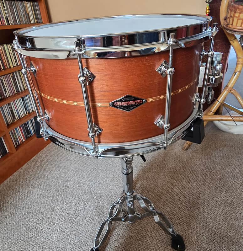 Craviotto Solid custom 14x7 Mahogany Snare drum 2019 - Excellent solid mahogany shell with banded inlay image 1