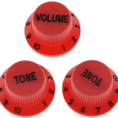 Set of 3 Red w/Black Number ST Strat Style Guitar Knob Volume Tone Knobs image 2