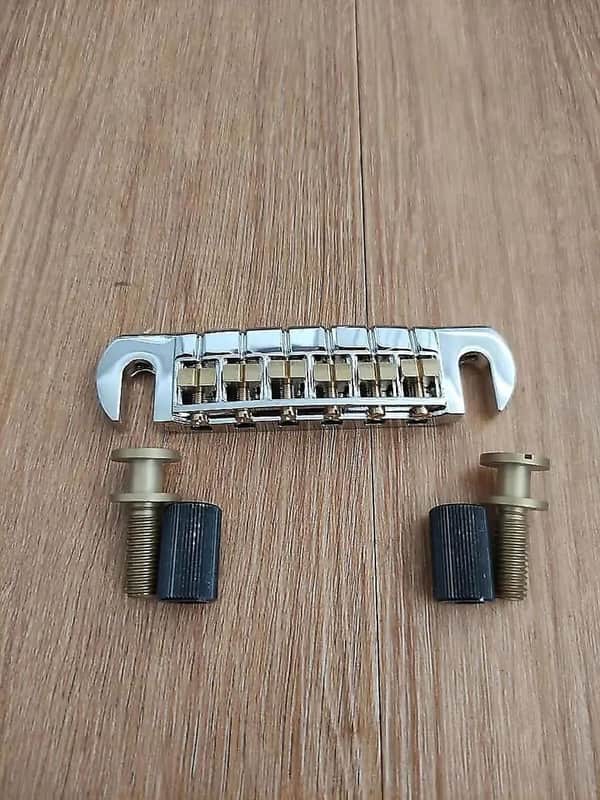 Paul Reed Smith PRS Adjustable Stoptail Tailpiece Bridge with Metric Studs - Chrome Brass image 1