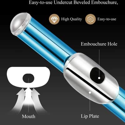 Concert Flute for Students – Sky Blue Beginner Band Flute with Hard Case, Stand, Cleaning Kit & Accessories image 4