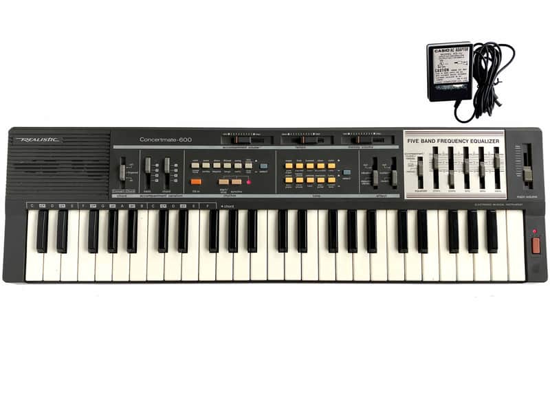 1985 Radio Shack Realistic Concertmate 600 Mini Organ, Electronic Piano & Analog Drum Machine + Five Band Frequency Equalizer EQ With Casio AD-1U AC Adapter MT-100 image 1