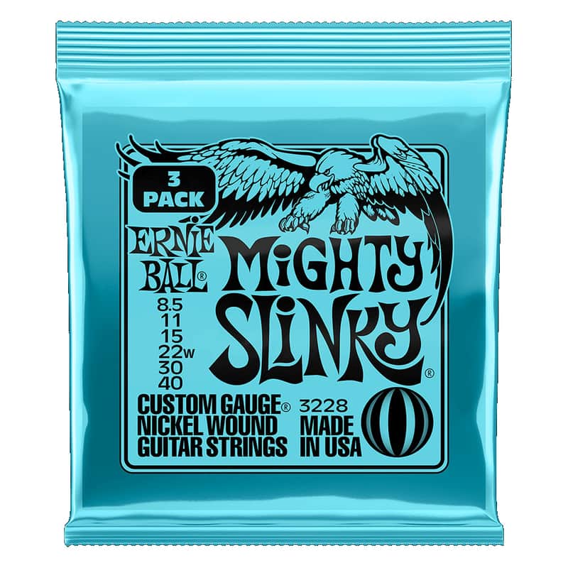 Ernie Ball Mighty Slinky Nickel Wound Electric Guitar Strings 3 Pack - 8.5-40 Gauge image 1