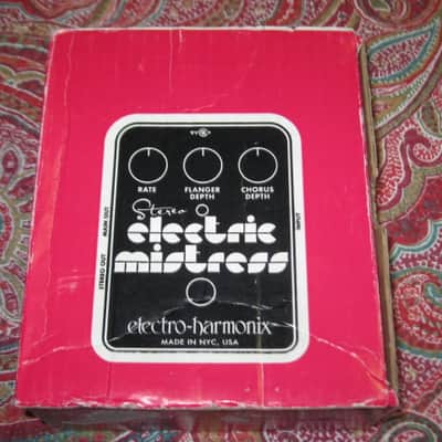 visibly used condition genuine Electro Harmonix EMPTY CARDBOARD BOX +orig Owner's Manual ONLY for EXO Stereo Electric Mistress (NO pedal, NO power supply, NO warranty/registration paperwork) 2010s, OUTER AREAS pink / GRAPHIC black & white, white image 4