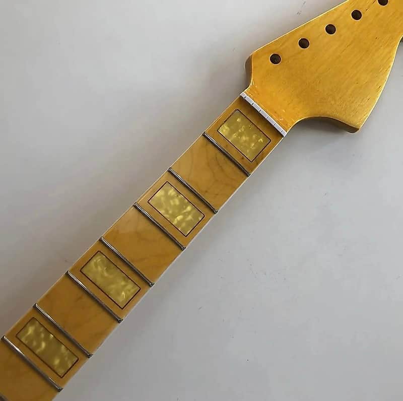Yellow Maple Wood Strat Style Guitar Neck, 21 Frets Yellow Block Inlay Fretboard image 1