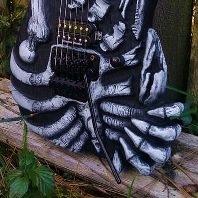 Hand carved Hembry Skull and Bones guitar for George Lynch mom, ESP, J Frog fans image 23