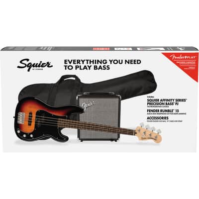 Squier Affinity Series Precision Bass PJ Pack LRL 3-Color Sunburst - Electric Bass Set image 2