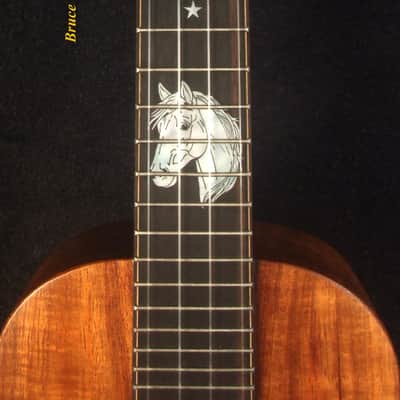 Handcrafted Concert Ukulele, Solid Hawaiian Koa, Horse Inlay, Soft-bag, Bruce Wei UG15-2937 image 8