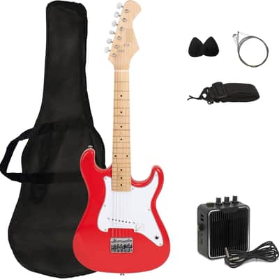 30 Inch Kids Electric Guitar Beginner Kit, Junior Size Mini Electric Guitar for Children with Amplifier (battery/adaptor not included) and Guitar bag, Unisex Red image 1