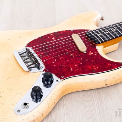 1966 Fender Musicmaster Offset Vintage Guitar Olympic White, Slab Brazilian Board w/ Case image 6