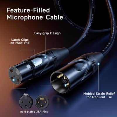 Cable Matters 2-Pack Premium Long XLR to XLR Cables - 35ft, Male to Female Microphone Cable, Oxygen-Free Copper (OFC) Mic Cord, Black image 3