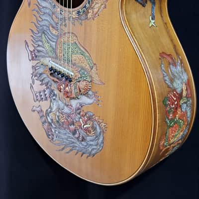 Blueberry Left Handed Handmade Acoustic Guitar Grand Concert Balinese Barong Motif New In Stock image 10