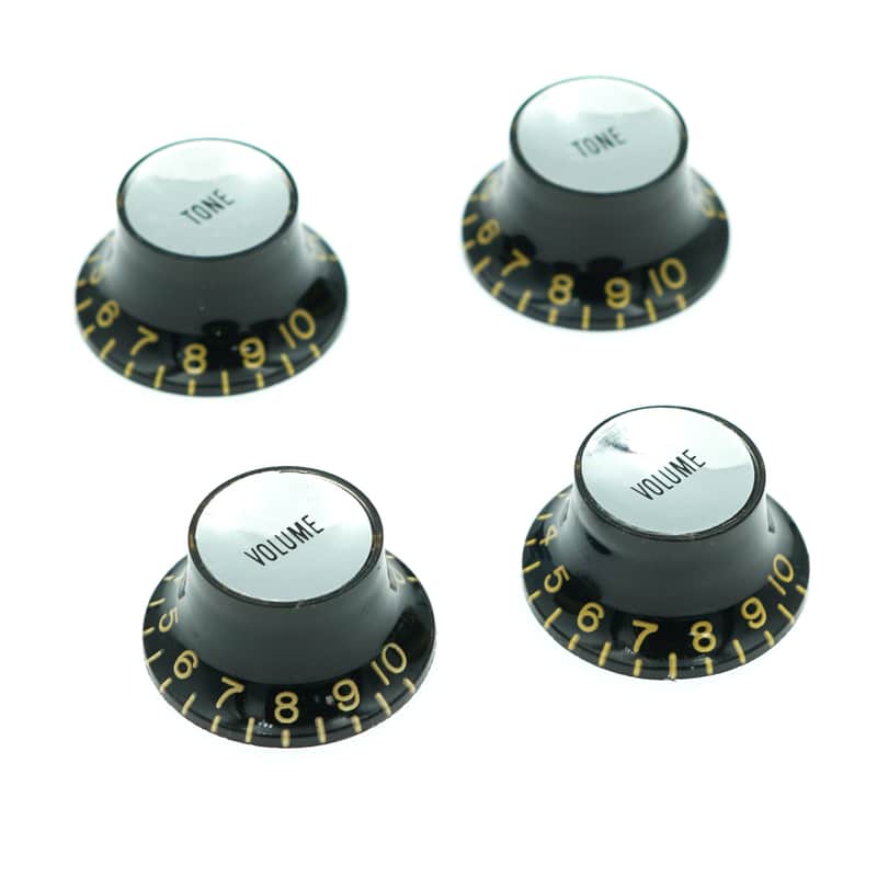 Replica Black Silver Reflector Knobs | Set of 4 | Perfect for reissue & vintage guitars image 1