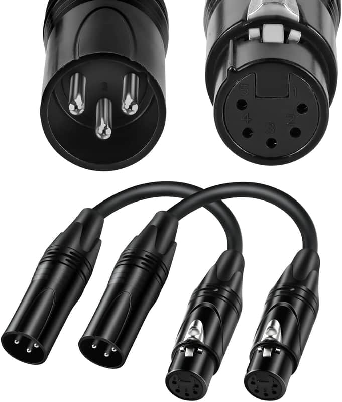 DMX Cable Adapter, 2 Pack DMX Male 3 Pin to DMX Female 5 Pin Wire, 6’’ XLR 3M to XLR 5F Lighting Cord, DMX 512 Stage Light Cable for Stage Lighting Input & Output image 1