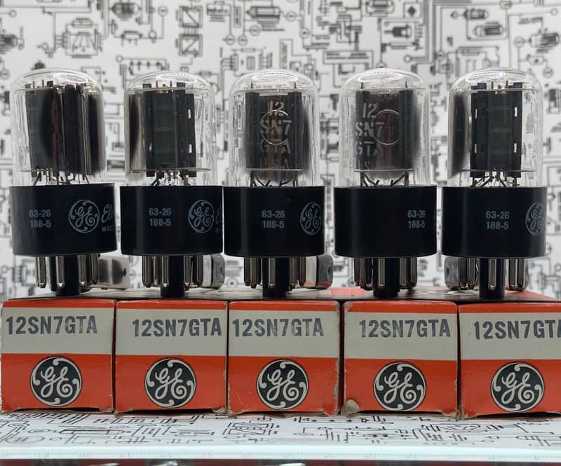 General Electric 12SN7GTA Preamp Tube Set Grey Plates Same Codes USA 1963 Tested image 1