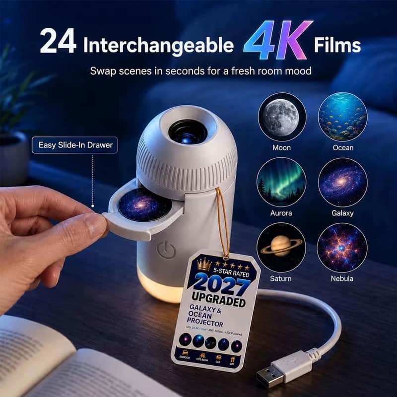 USB Starry Sky Projector Night Light 360° Rotating Galaxy Lamp image 1