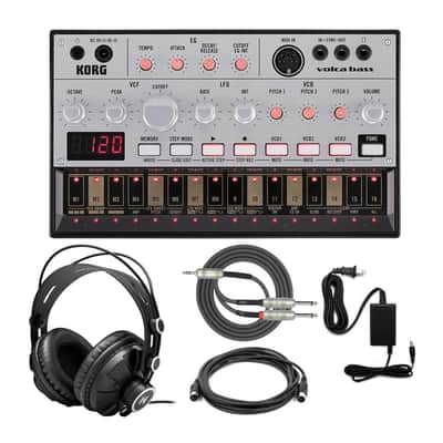 KORG Volca Bass - Analog Bass Machine Bundle w/ Knox Gear Closed-Back Studio Monitor Headphones, 3.5mm TRS to Dual 1/4" TS Stereo Breakout Cable, MIDI Cable (5-Pin DIN), & Korg Power Adapter (5 Items) image 1