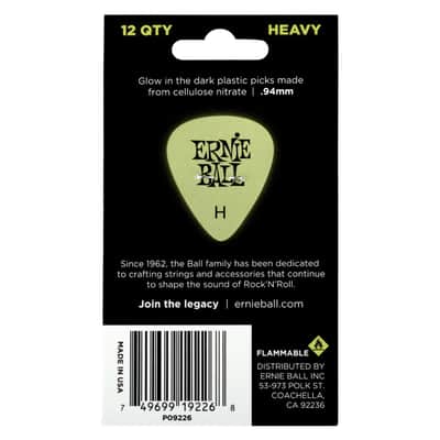 Ernie Ball 9226 Super Glow (Glow in the Dark) Heavy (H) Guitar Picks, 12-Pack image 3