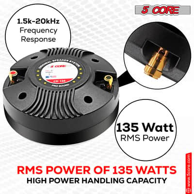 5 Core Compression Driver Pair 270W Combined RMS Titanium Tweeter Diaphragm 8 Ohm 1.75" Voice Coil High Frequency 1.5k-20kHz Weatherproof Thro image 9